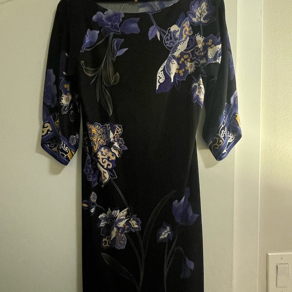 Like new Elie Tahari black floral pattern minidress w/kimono style sleev… - Picture 2 of 12